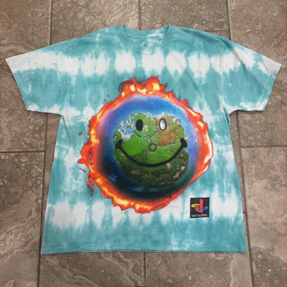 Travis Scott Cactus Jack Fortnite Earth Smiley Tie Dye T Shirt Size‎ L